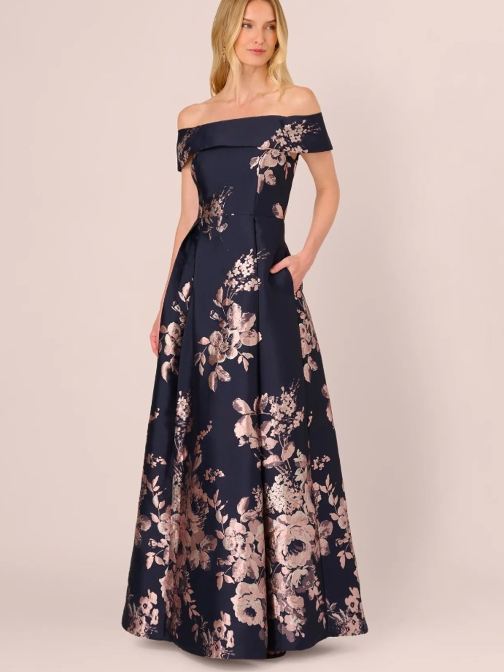 Adrianna Papell Women's Floral Print Off-The-Shoulder Dress